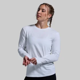 Women's BP Premium Basic Long Sleeve Crew (White)