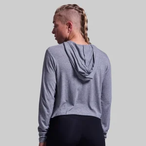 Alternative view of Home of the Brave Cropped Tee Hoodie (Heather Grey)